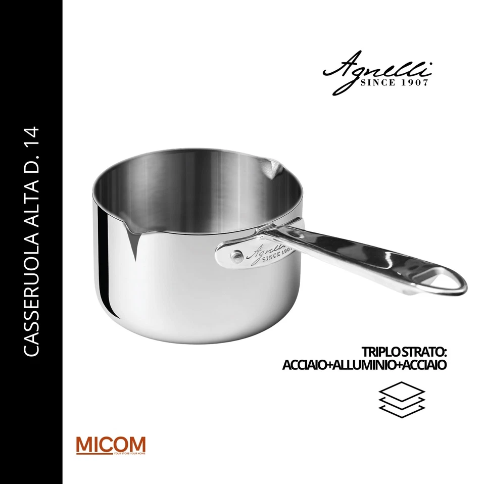 CASSERUOLA ALTA AGNELLI TRIPLO STRATO DIAMETRO 14 ALUINOX ANCHE PER INDUZIONE - Immagine 1 di 1