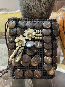 NOVICA handmade coconut shell purse cotton lining, Thailand, Boho, crossbody - Picture 1 of 8