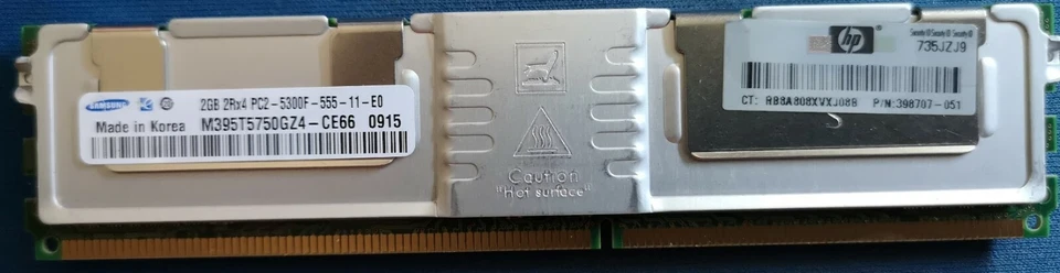 HP Server RAM 8GB DDR2 PC2-5300F ECC FB-DIMM P/N 398707-051 Kit 4x2GB - Immagine 1 di 1