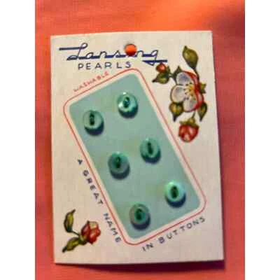 Vintage Lansing Pearls 6 Small Teal Buttons on card appx. 5/16" Blue Turquoise - Image 1 of 4