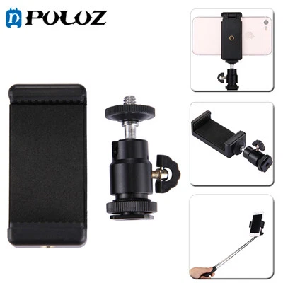 PULUZ 1/4" Hot Shoe Tripod Head + Clamp For Smartphones Adjustable, Secure Mount - Image 1 of 4