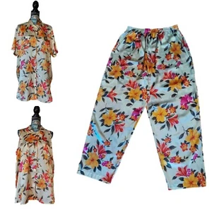 Vintage Victoria's Secret 3 Piece Tropical Flower Satin Pajama Set Size Large - Picture 1 of 13
