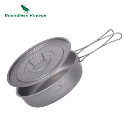 BOUNDLESS VOYAGE Titanium Frying Pan Outdoor Camping Skillet with Folding Handles & Lid 19cm Dish