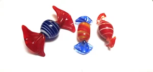 Murano Blown Glass Wrapped Art Glass Candy Twists Lot 3 RED blue - Picture 1 of 2