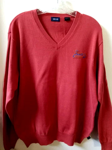 Phoenix Suns basketball (NBA) orange sweater, v-neck w/ ribbing, sz L, IZOD Cover