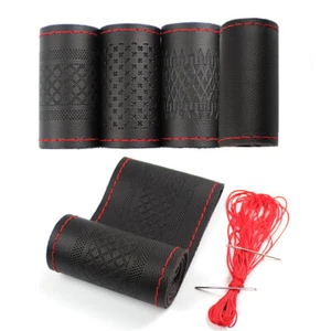 Embossed Car Trailer Truck SUV Stitch on Leather for Steering Wheel Cover Wrap - Imagen 1 de 17