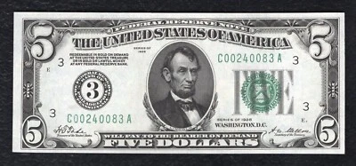 FR. 1950-C 1928 $5 FRN FEDERAL RESERVE NOTE PHILADELPHIA, PA GEM UNCIRCULATED - Image 1 of 2