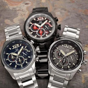 Herren Joshua & Son's JX134 Chronograph 3D Style Zifferblatt Edelstahl Uhr - Bild 1 von 9