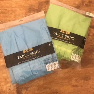 Amscan Lot Of 2 Plastic Rectangular Adhesive Strip Table Skirts Bue Green - Image 1 of 2