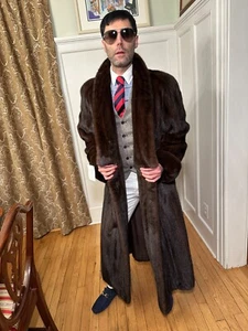 NEW! 51" Long Mens Real Female Mink Wild Brown Fur Coat Jacket Size 46R Large - Picture 1 of 12