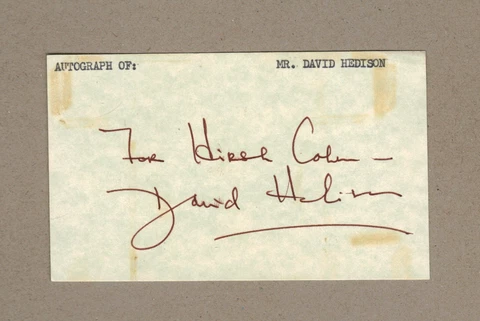 DAVID HEDISON - ORIGINAL HAND-SIGNED INDEX CARD 1980 JAMES BOND Cover