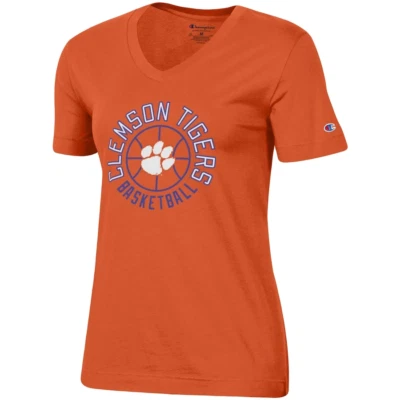 Clemson Tigers T-Shirt Women's Medium Orange Basketball V-Neck Champion - Image 1 of 3