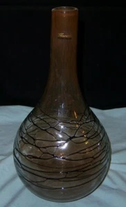 Vintage Murano Hand Blown Goose Neck Art Glass Vase Brown Clear Sparkle 13”H  - Picture 1 of 7