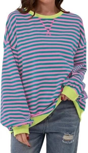 Women's Striped Color Block Oversized Sweatshirt – Y2K Fall Pullover - Picture 1 of 5