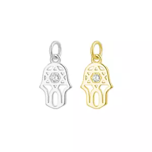 Sterling Silber Flush Set CZ Evil Eye Hamsa Hand of Fatima Davidstern Anhänger - Bild 1 von 19