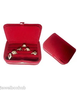 2 RED INDIAN RING JEWELRY STORAGE TRAVEL ORGANIZER FOLDER BOX VELVET COATED CASE - Picture 1 of 3