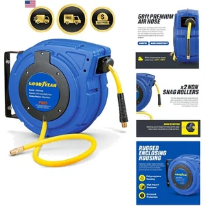 Air Hose Reel Retractable 3/8 Inch 50 Feet Hybrid Polymer Max 300 PSI - Picture 1 of 9