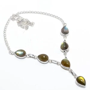 Labradorite Gemstone Handmade 925 Sterling Silver Jewelry Necklace 18" - Picture 1 of 1