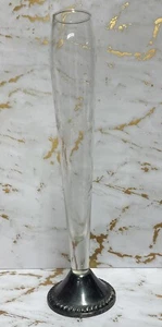Etched Clear Glass Bud Vase Duchin Sterling Silver Weighted Base. 9.5 inches - Picture 1 of 3
