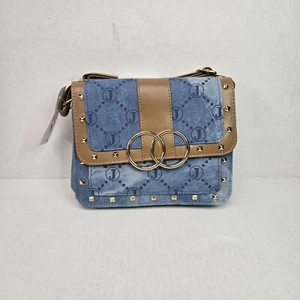NWT Justice Girls Blue Denim Tan Faux Leather Accent Cross Body Purse - Picture 1 of 5