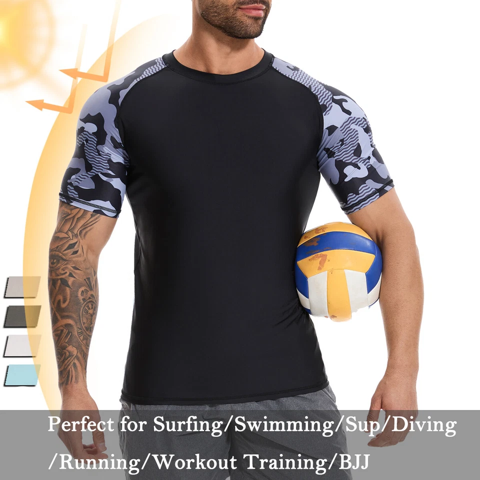 Men's UPF 50+ Sun UV Protection Rash Guard Tee Shirts Workout Baselayer Swimwear - Image 1 of 4
