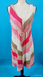 Tommy Bahama Rosa Beige Chevron Rayas Jersey Vestido Corbata Cintura Sin Mangas Mediano - Imagen 1 de 24
