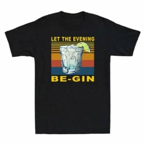 Cocktail Let The Evening Be-Gin Vintage Funny Drinking Lovers Gift Men's T-Shirt - Picture 1 of 7