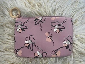 IPSY April 2020 Mauve Pink Purple Floral Print Cosmetic Makeup Bag Wood Zip Pull - Picture 1 of 7