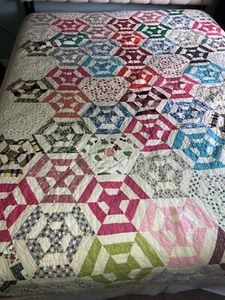 Vintage 1970’s All Hand Made ~ Beautiful w/ Pink Border ~63x82” - Picture 1 of 7