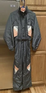 Vintage Descente 1-piece Ski Suit Wmns size L Light Grey/Peach Excellent Cond - Picture 1 of 8