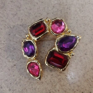 Vtg Multi Colored Jewel Tone Statement Brooch Pin 90's Runway Gold Tone Glamour - Picture 1 of 6