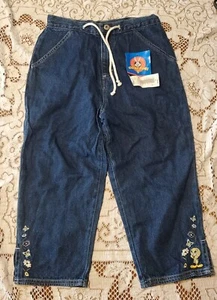 Looney Tunes Tweety Bird Girl's Denim Capri pants. Floral Vintage 2000 Size 16 - Picture 1 of 8