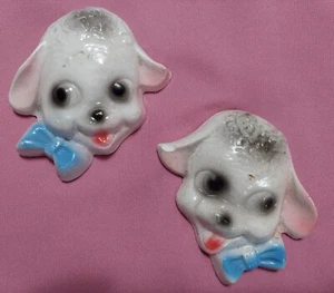 VTG 2 Kitch Nursery DECOR CHALKWARE HAPPY LAMBS WALL Hanging 4 1/2" x 4" - Picture 1 of 8