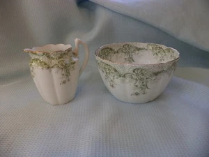 1894-1910 Shelley Wileman Foley Sage Green Fern Pattern Bowl And Jug - Picture 1 of 9