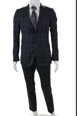 GUCCI Exclusive Men's Business Suit SZ 46 R / 32  Navy Blue Black  Plaid NEW - Image 1 of 4
