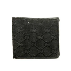GUCCI GG Logo Canvas Leather Bifold Wallet Black/2BG2364 - Picture 1 of 8