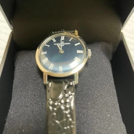 ULYSSE NARDIN Vintage Wristwatch Manual Wind Black Dial Leather Band Analog JP - Image 1 of 1