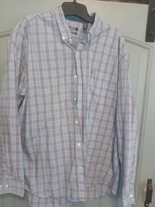 Camisa de vestir Izod para hombre manga larga talla XL azul a rayas carrera cuello con botones - Imagen 1 de 3