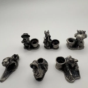 Juego completo de 6 figuras candelabro de peltre Peter Rabbit Beatrix Potter raro - Imagen 1 de 4