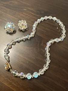 Aurora Borealis Perlen Halskette 14" goldfarben Regenbogen Strass Verschluss Vintage Set - Bild 1 von 3