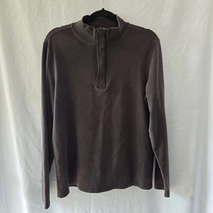 Structure 100% Cotton 1/4 Zip Mock Neck Long Sleeve Pullover Brown Men's Medium - Picture 1 of 8