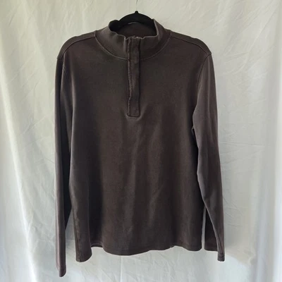 Structure 100% Cotton 1/4 Zip Mock Neck Long Sleeve Pullover Brown Men's Medium - Image 1 of 4