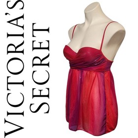 Victoria's Secret 34B Sexy Little Things Underwired BabyDoll Red Pink Sparkle