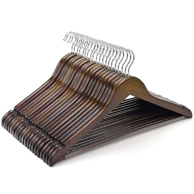 10 Stück 44,5cm Retro Kleiderbügel aus Holz mit Stange und Nut, Antik Braun A... - Bild 1 von 4