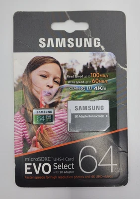 Samsung 64GB MicroSDXC EVO Select Class 10 Memory Card, MB-ME64GA/AM, New! - Image 1 of 4