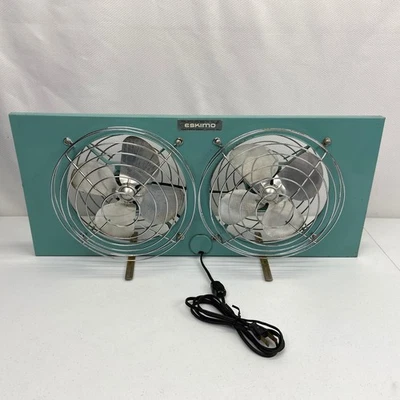Vintage Eskimo Turquoise Double Window/Vent Fan Model 081004 Tested Works - Image 1 of 4
