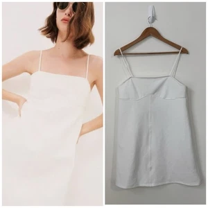 NWT ZARA Knit Square Neck Mini Shift Dress Size L White Stretch - Picture 1 of 12