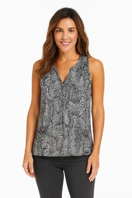 TOLANI Women’s Gray Reptile Print Camila 100% Silk Tank Blouse Medium $129 Boho - Image 1 of 4