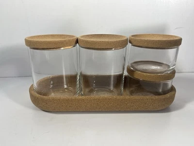 IKEA SAXBORGA Jar With Lid And Tray Set Of 5 Glass Cork NEW - Image 1 of 4