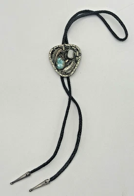 Corbata vintage Navajo de plata de ley, turquesa y cuarzo rosa BOLO Foto 1 de 4